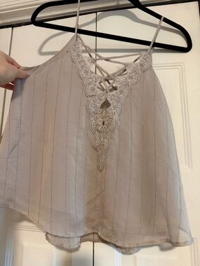 Astr Lace-Trim Metallic-Striped Camisole